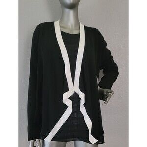 Eileen Fisher Contrast Angled Front  Black/White Sleek Tencel Jacket Size Small